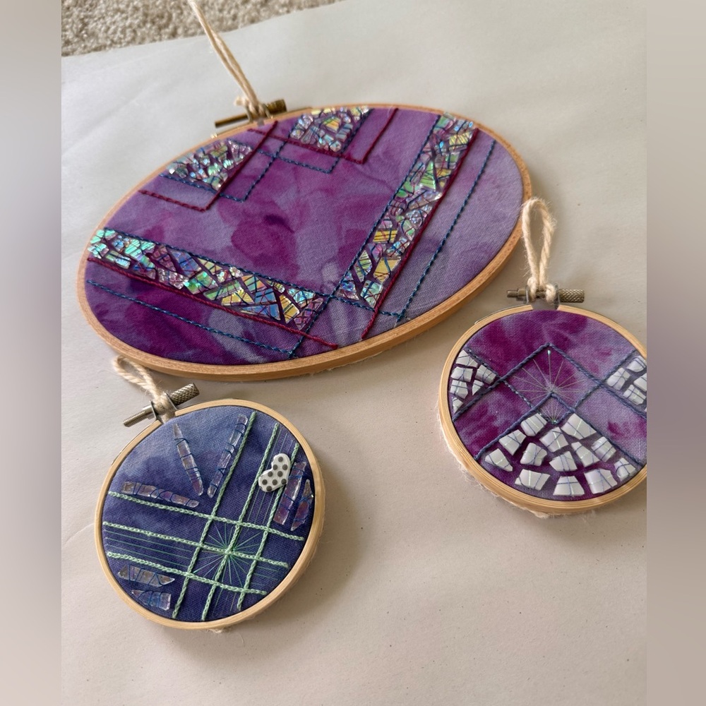 *HANDMADE* Custom Hand Stitched Glass Hoop Decor